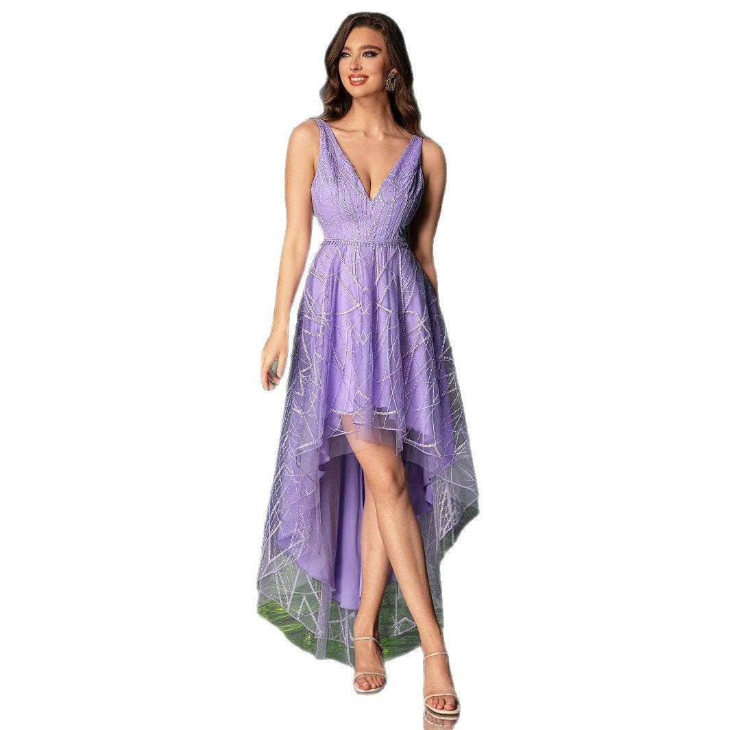 Damen Midi-Abendkleid mit schimmernder Detailverarbeitung und asymmetrischem Saum EB