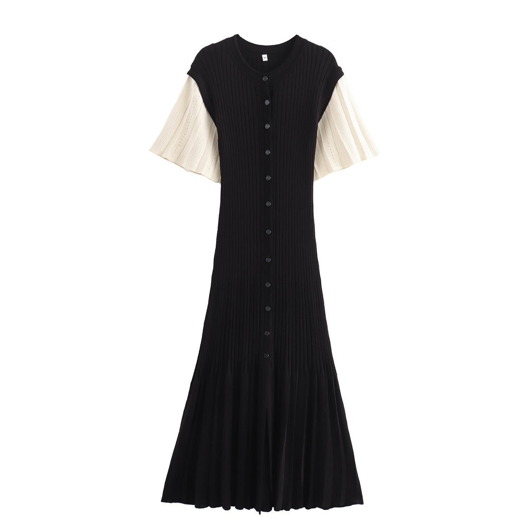 Damen Midi-Kleid mit elegantem Rüschensaum und feiner Knopfdetailierung EB