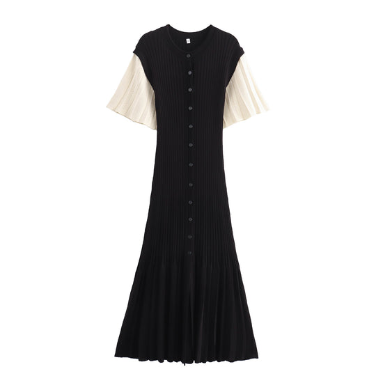 Damen Midi-Kleid mit elegantem Rüschensaum und feiner Knopfdetailierung EB