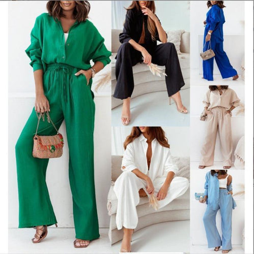 Damen nan lockeres zweiteiliges Lounge-Set mit Oversize-Hemd und elastischer Bundhose EB