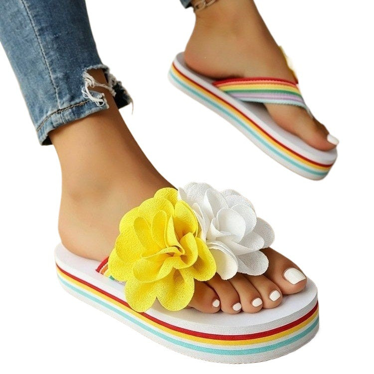 Damen Trendige Flip-Flops mit floralem Dekor und buntem Riemendesign EB