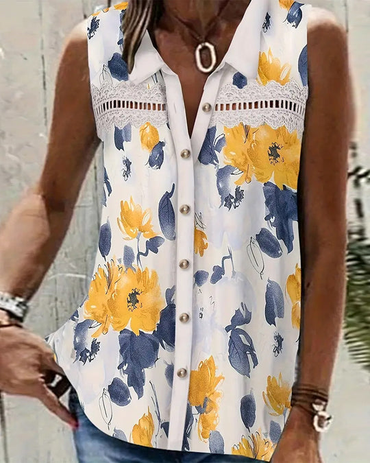 Damen Blusenshirt mit femininen Blumenmustern und feinen Spitzenakzenten Heidi-Mode