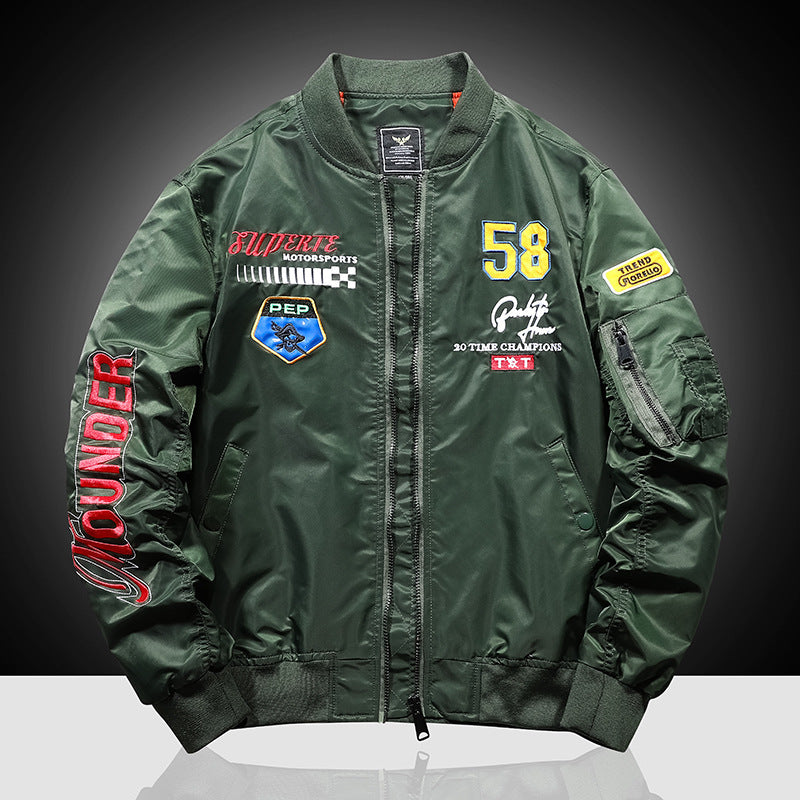 Herren Bomberjacke im Vintage‑Motorsport‑Look mit Ärmel‑Utilitytasche und Patch‑Applikationen EB