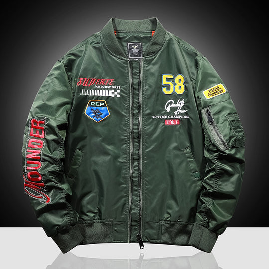 Herren Bomberjacke im Vintage‑Motorsport‑Look mit Ärmel‑Utilitytasche und Patch‑Applikationen EB