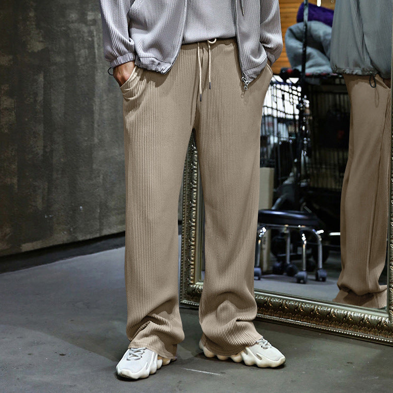 Herren Lässige gerippte Relaxhose mit weitem Bein, Tunnelzug & Eingrifftaschen EB