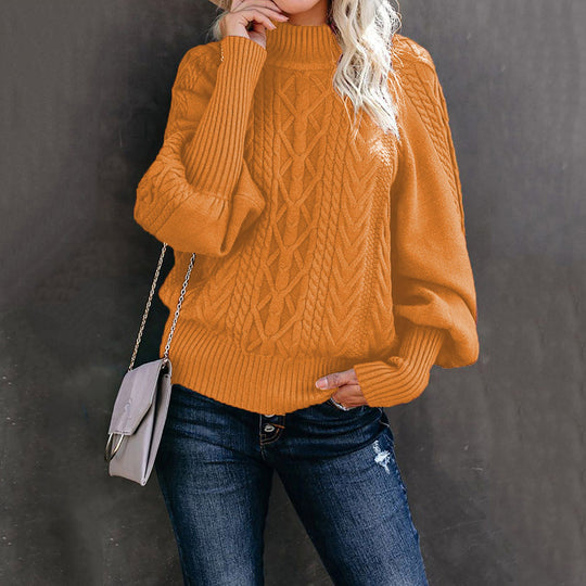Damen Strickpullover mit hohem Kragen und strukturiertem Kabelmuster EB