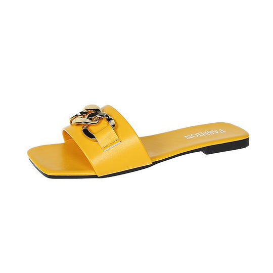 Damen Modische Badeslipper mit glänzendem Kettenakzent EB
