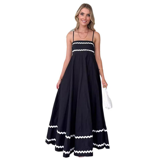 Damen luftiges Langkleid mit zarten Rüschendetails und verstellbaren Spaghettiträgern EB