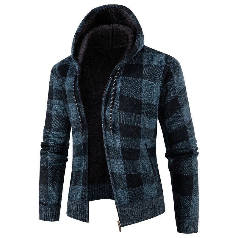 Herren Fleece-Kapuzenjacke mit Karomuster und weichem Innenfutter EB
