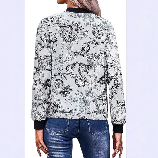 Damen Blousonjacke mit floralem Design und elastischen Bündchen EB