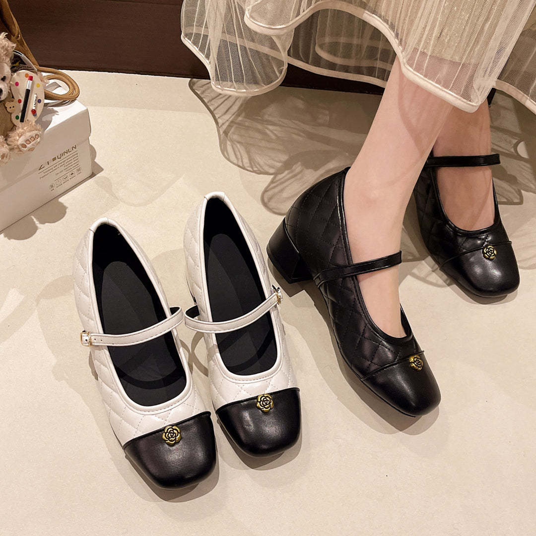 Damen Elegante Mary Jane Absatzschuhe mit modischem Riemen und strukturiertem Obermaterial EB
