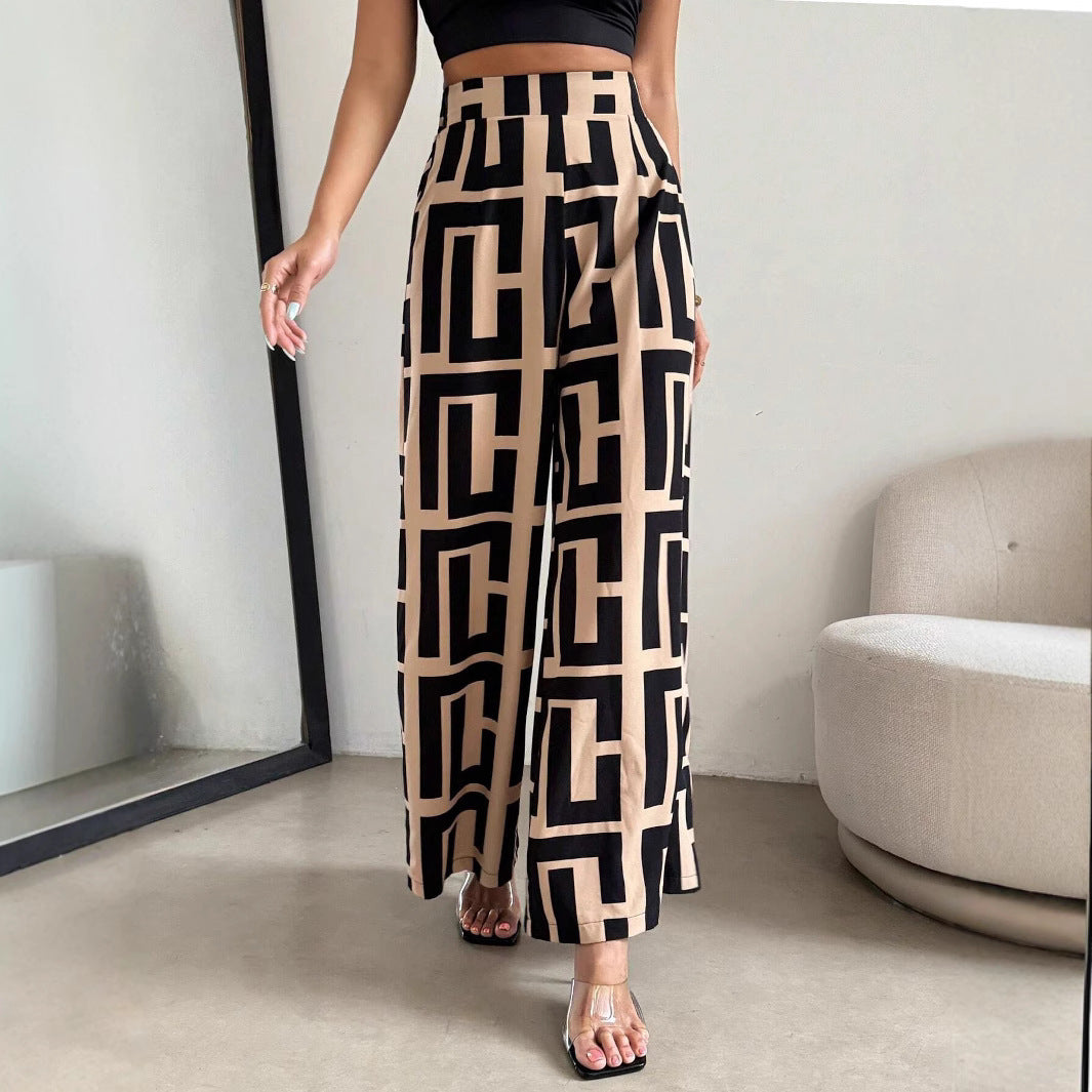Damen Modische Palazzo-Hose mit grafischem Muster EB