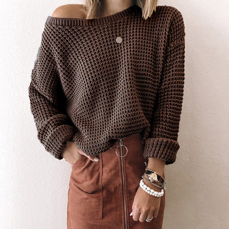 Damen Weites Strickoberteil mit Schneckenstruktur und weitem Ausschnitt EB
