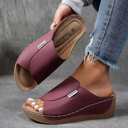 Damen nan anatomisch geformte Schlupf-Sandale mit ergonomischer Keilsohle und genähter Randnaht EB