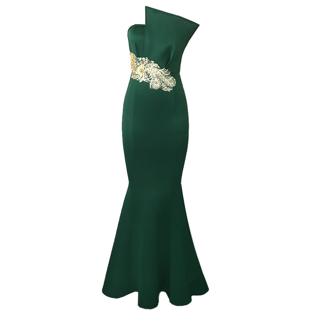 Damen elegantes Abendkleid mit asymmetrischem Design und kunstvoller Stickerei EB