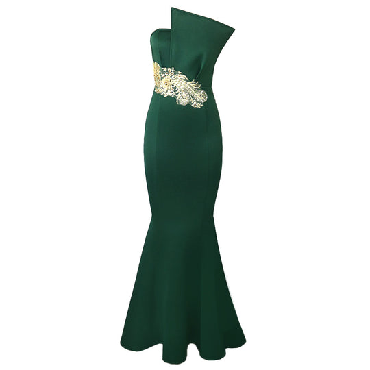Damen elegantes Abendkleid mit asymmetrischem Design und kunstvoller Stickerei EB