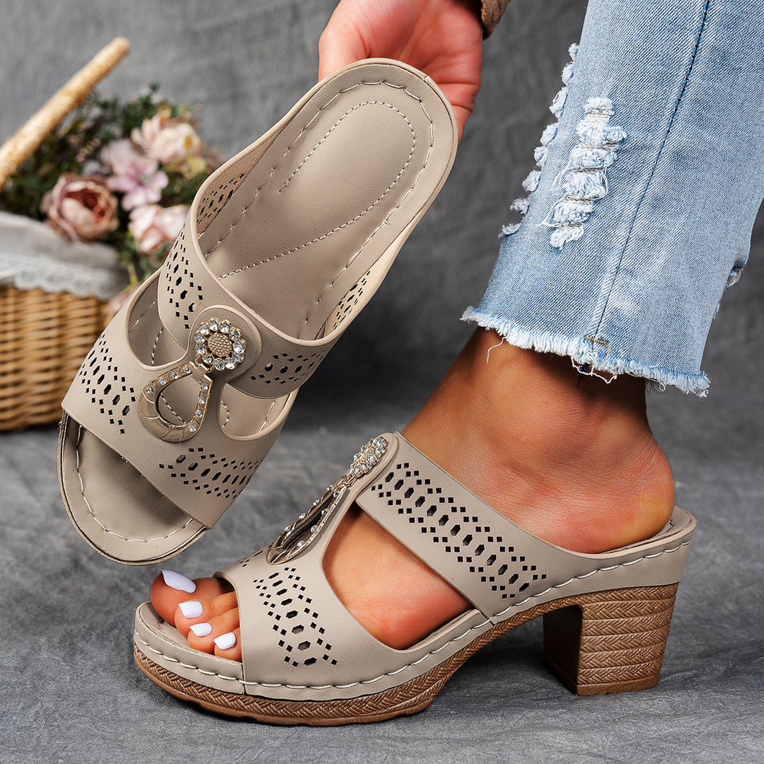 Damen elegante Keil-Pantoletten mit modischem Strass-Detail EB