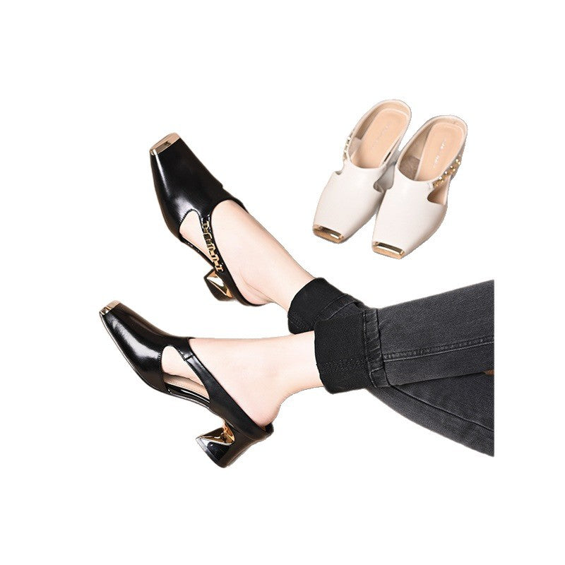 Damen elegante Sling-Pumps mit modischem Blockabsatz und glänzenden Akzenten EB