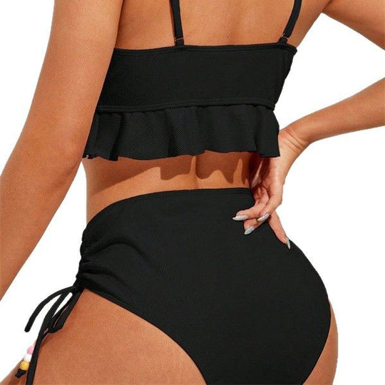 Damen Zweiteiliges Bikiniset mit gerafftem Oberteil und dekorativen Zierbändern EB