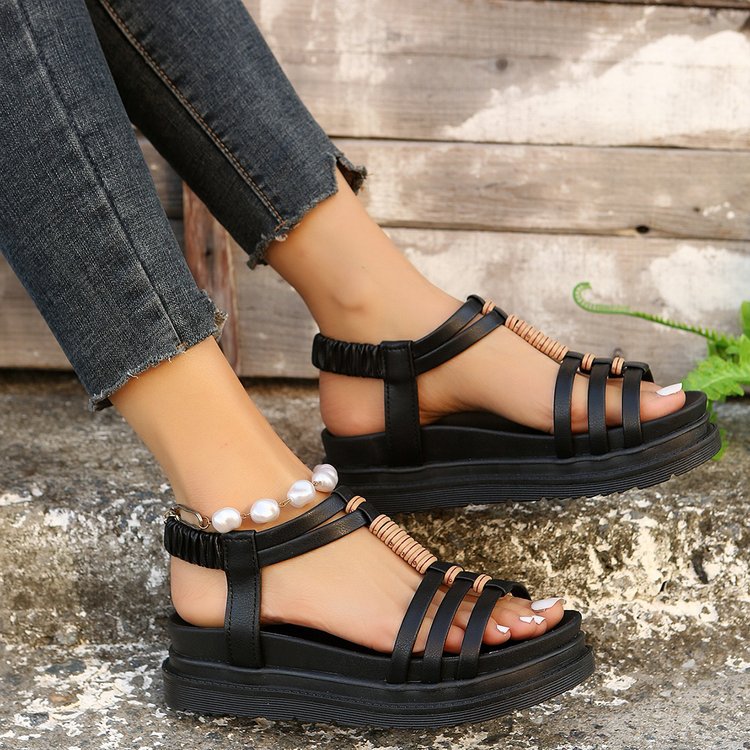 Damen trendige Plateau-Sandalen mit dekorativem Ketten-Detail und komfortabler Sohle EB