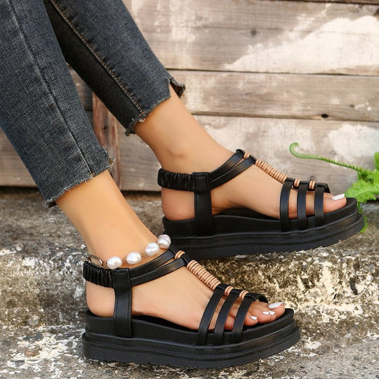 Damen trendige Plateau-Sandalen mit dekorativem Ketten-Detail und komfortabler Sohle EB