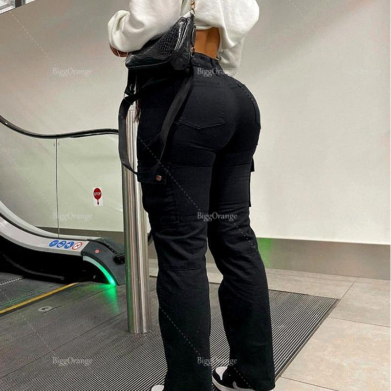 Damen weite Cargo-Jeans mit praktischen Seitentaschen und entspannter Passform EB