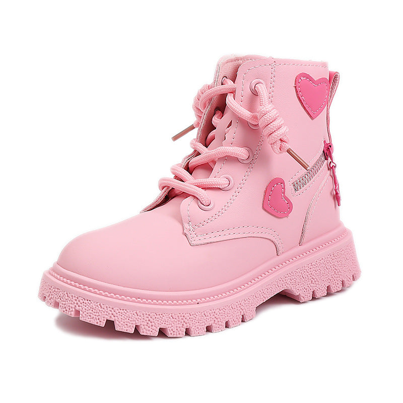 Damen modische Stiefeletten mit herzförmigen Applikationen und robustem Sohlenprofil EB