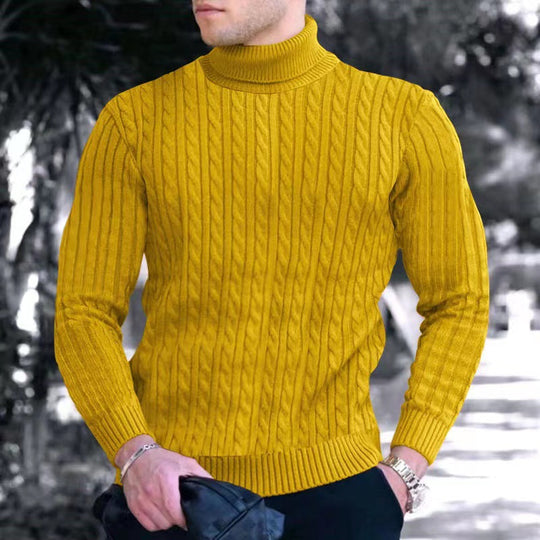 Herren Strickpullover mit modernem Rippmuster und hohem Kragen EB