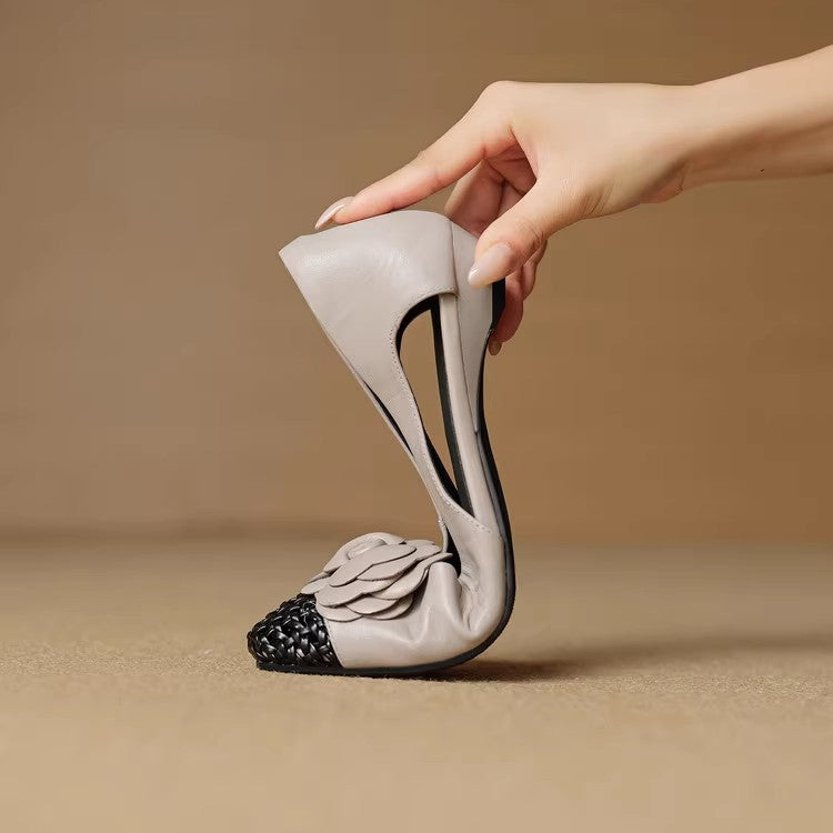 Damen Ballerina-Schuhe mit floralen Akzenten und offenem Fersenbereich EB