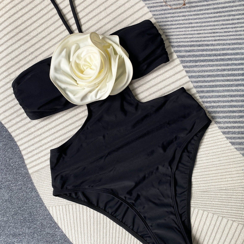 Damen Einteiler Badeanzug mit floralem Schmuckdetail EB
