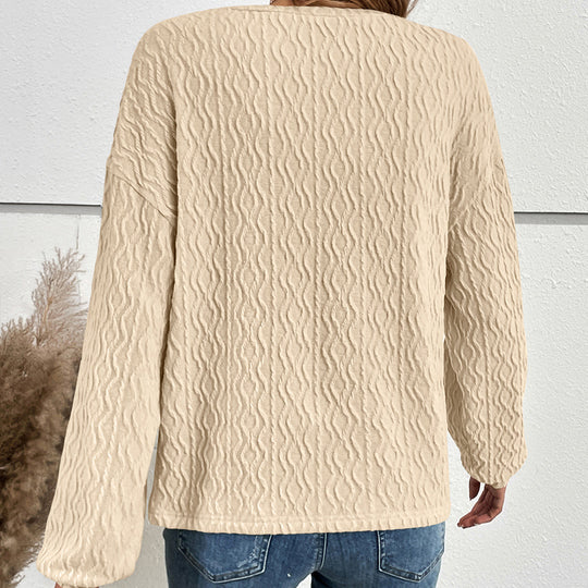Damen lässiges Langarm-Henley-Oberteil aus strukturiertem Material EB