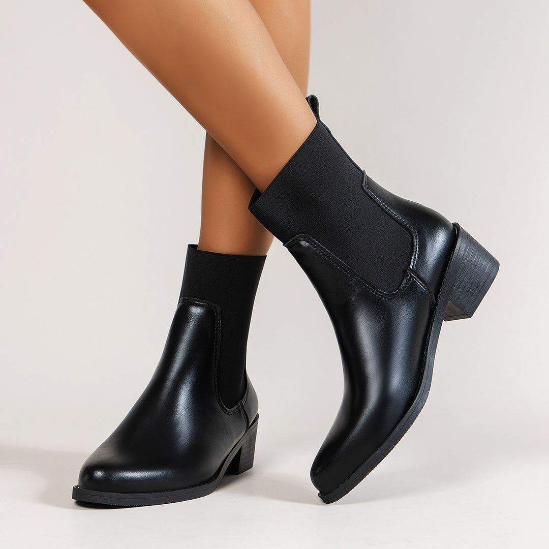 Damen Stiefeletten mit elastischem Schaft und komfortablem Blockabsatz EB