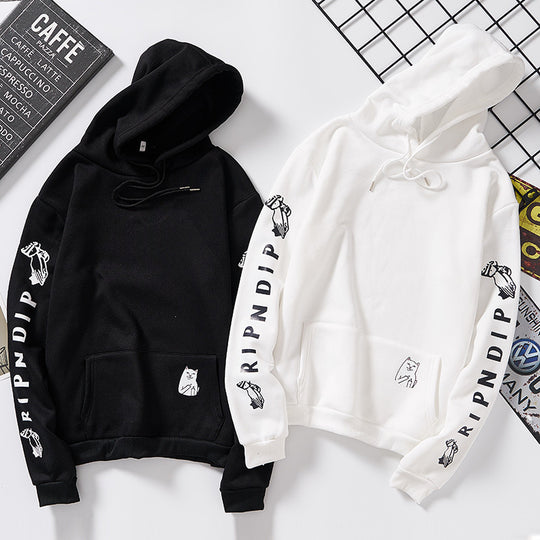 Damen Kapuzenpullover mit auffälligem Ärmelprint, Kängurutasche und relaxed Fit EB