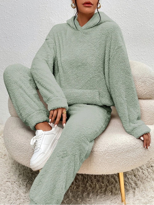 Damen Fleece-Loungewear-Set mit Kapuze und Taschen EB