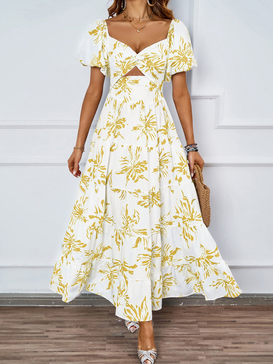 Damen Maxikleid mit voluminösen Puffärmeln und romantischem Schnitt EB