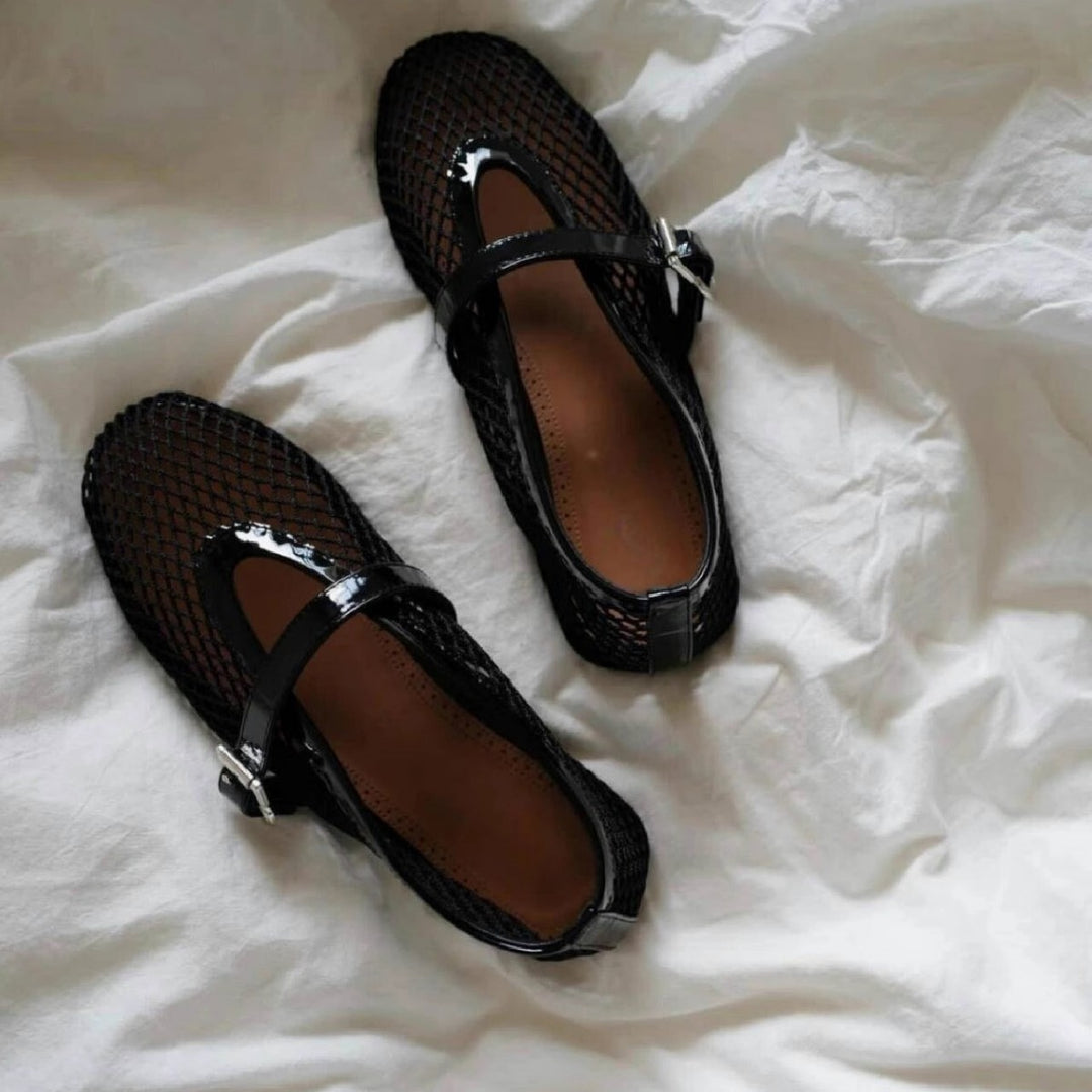 Damen Atmungsaktive Mary‑Jane‑Ballerinas mit Netz‑Mesh‑Obermaterial und verstellbarem Schnallenriemen EB