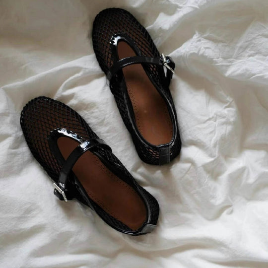 Damen Atmungsaktive Mary‑Jane‑Ballerinas mit Netz‑Mesh‑Obermaterial und verstellbarem Schnallenriemen EB