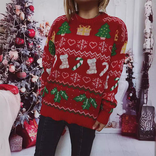 Damen Weihnachts-Pullover mit festlichem Weihnachtsdesign EB