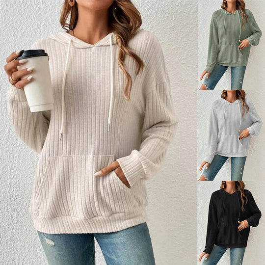 Damen Lässiger Kapuzenpullover mit Rippstruktur und praktischer Kängurutasche EB