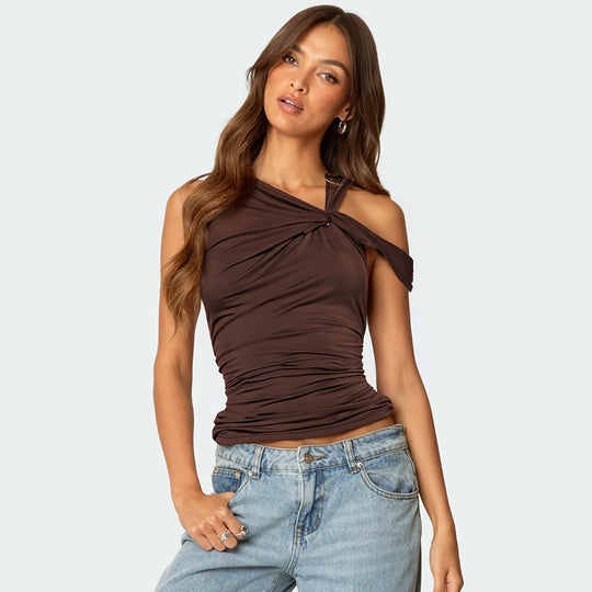 Damen elegantes Oberteil mit asymmetrischem Schnitt und raffiniertem Drapierungsdetail EB