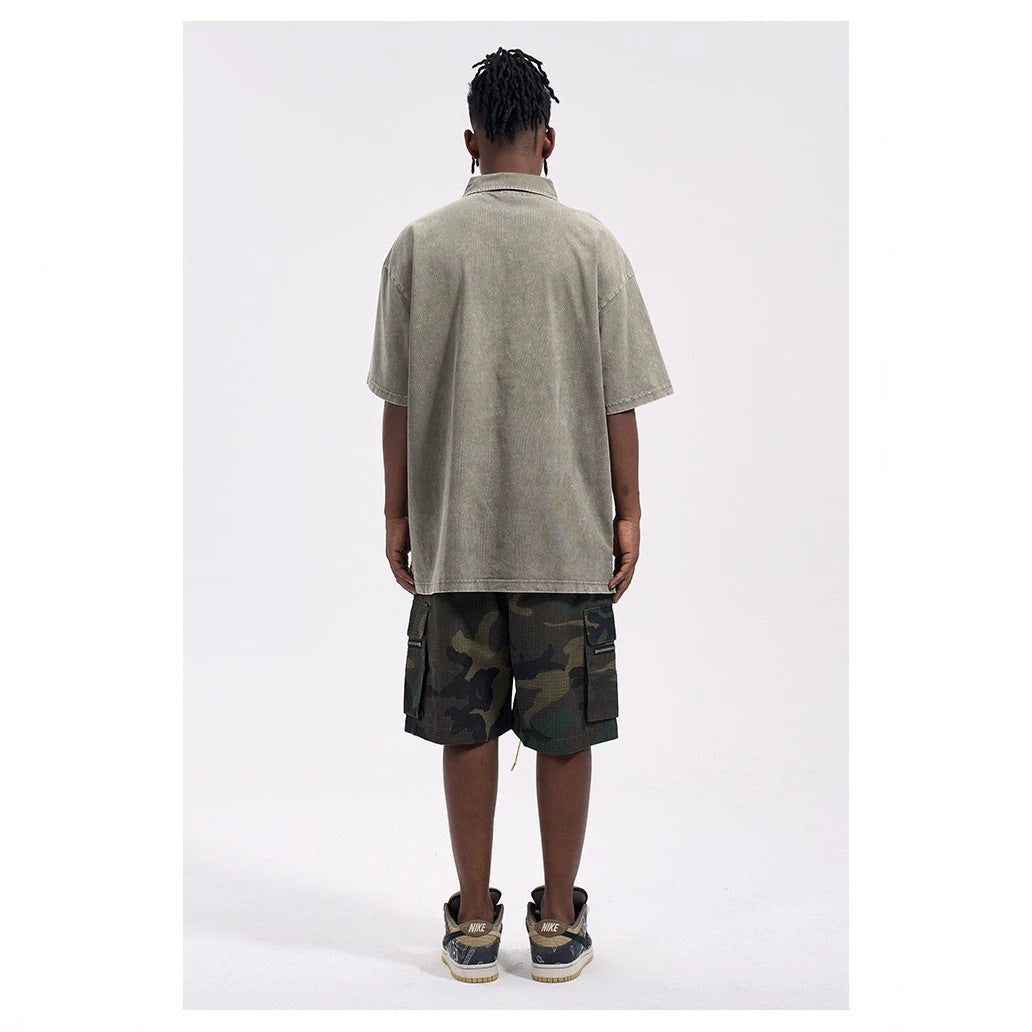Herren nan Cargo-Shorts im Camouflage-Ripstop mit Elastikbund, Tunnelzug und Reißverschlusstaschen EB