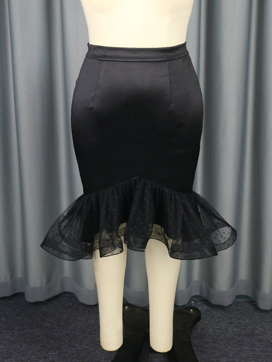 Damen eleganter Bleistiftrock mit voluminösem Tüllsaum EB
