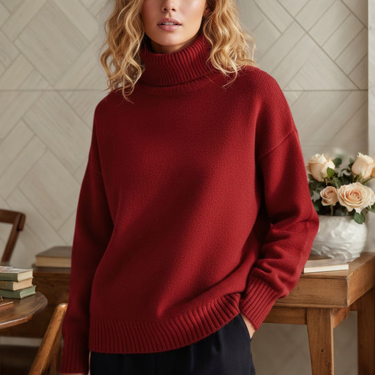 Damen nan Oversize Rollkragenpullover aus Feinstrick mit gerippten Bündchen EB