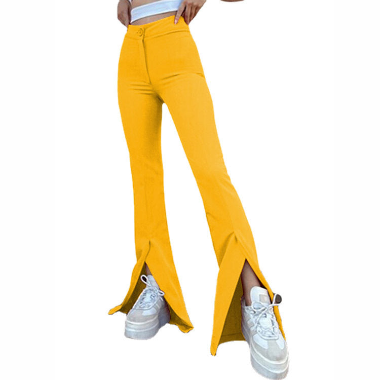 Damen Flared-Hose mit seitlichen Schlitzen und hohem Bund EB
