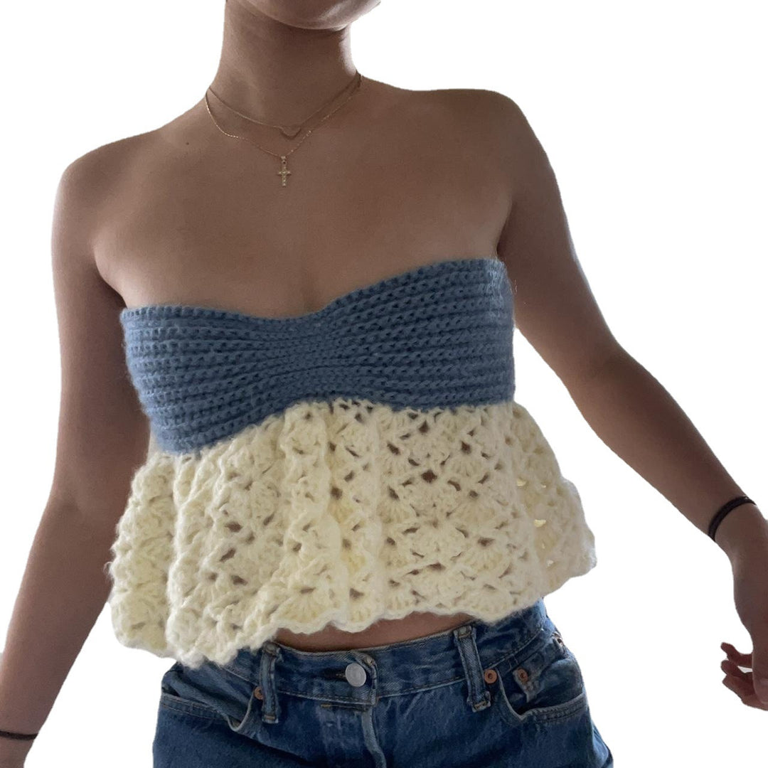 Damen gehäkeltes Bandeau-Oberteil mit voluminösem Saum EB