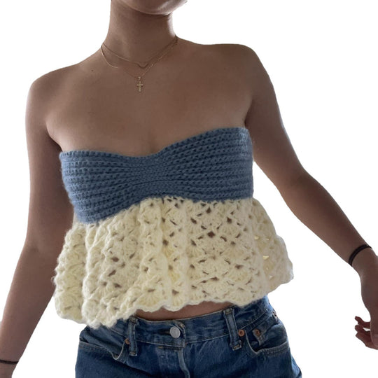 Damen gehäkeltes Bandeau-Oberteil mit voluminösem Saum EB