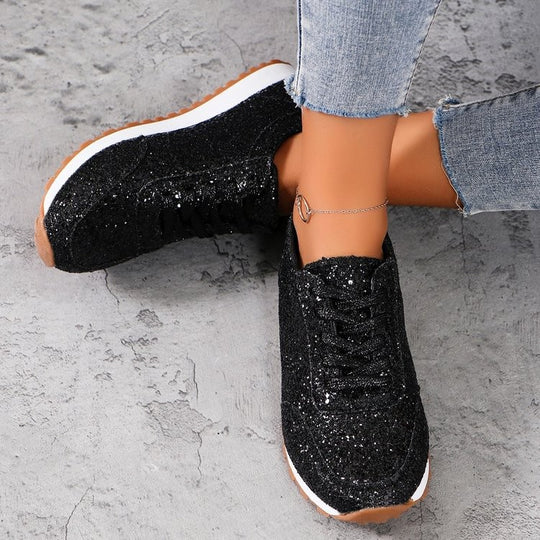 Damen  glitzernde Retro-Laufsneaker mit gepolstertem Memory-Fußbett und rutschfester Profilsohle EB