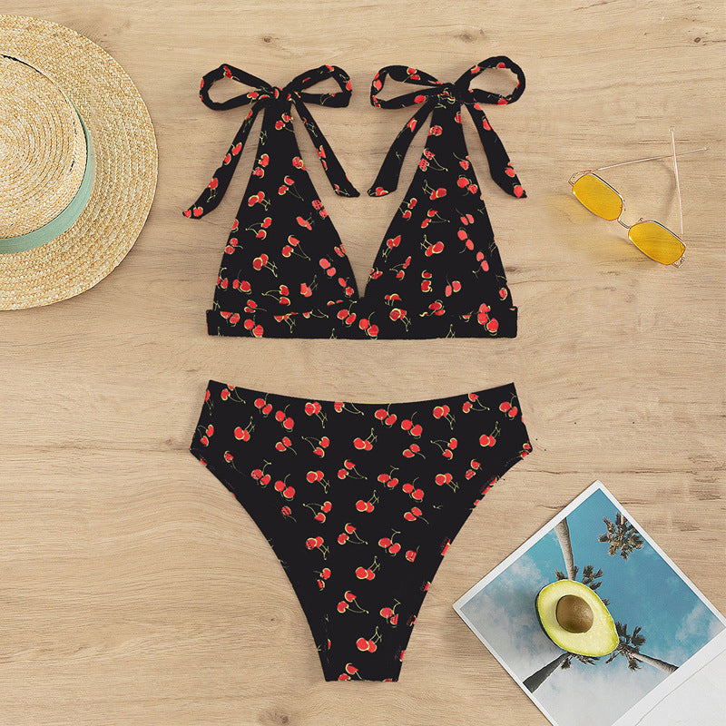 Damen Triangel-Bikini mit verspieltem Kirschmotiv EB