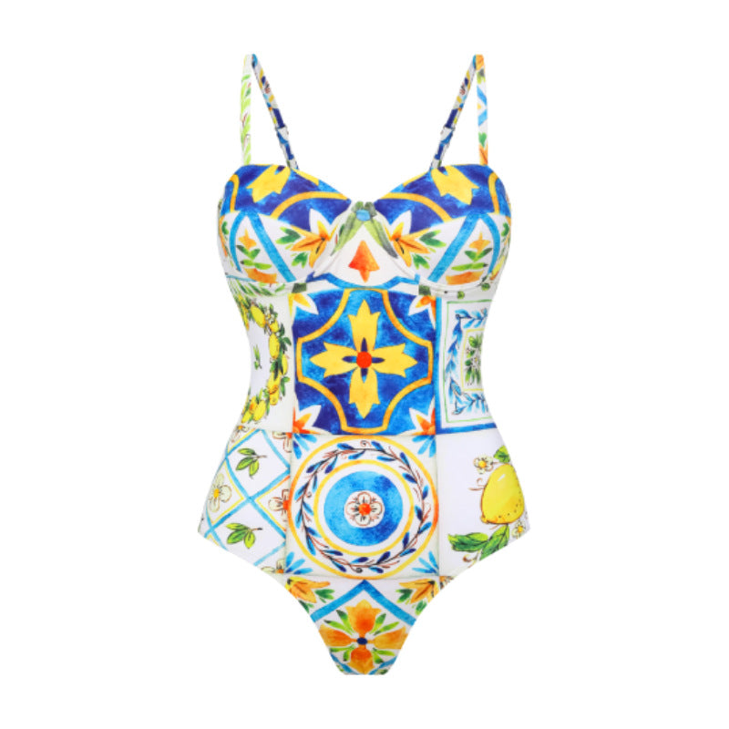 Damen Einseitiger Rüschenschwimmanzug mit floralem Muster EB