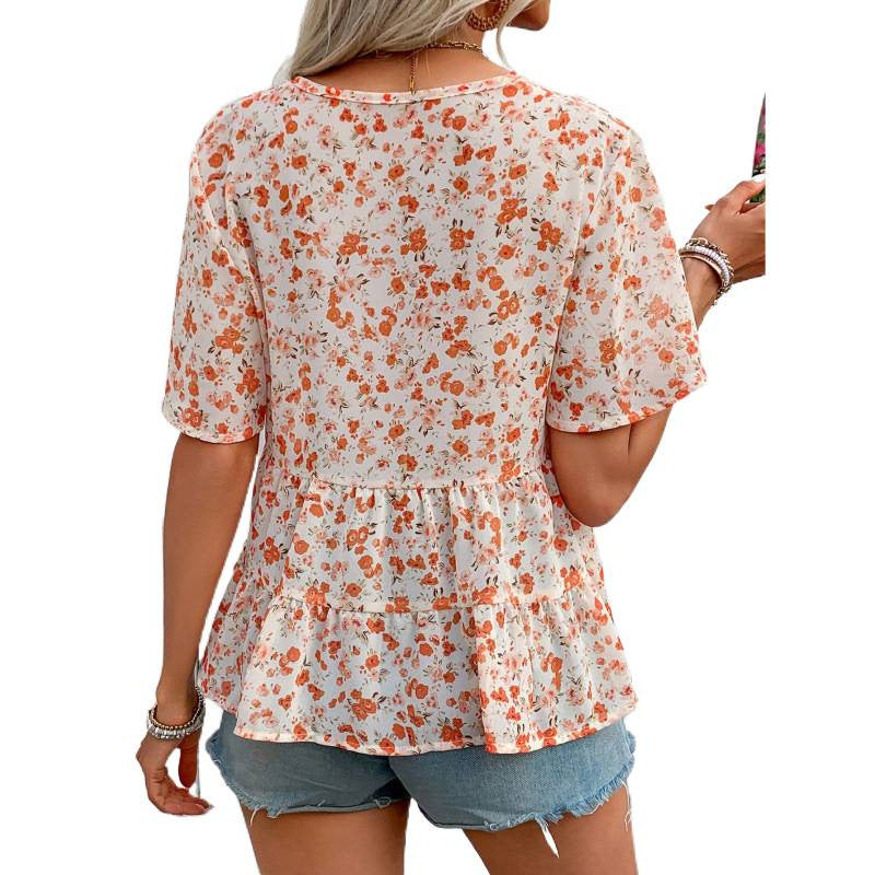 Damen Bluse mit Rüschenschnitt und floralem Muster EB